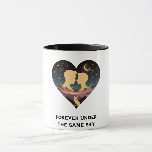 Kosmische Liebe Geschichte Herz mit Liebe und Fox  Tasse (Zentrum)