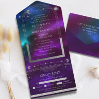 Kosmische Lila Aquamarine Silver Sun Moon Hochzeit