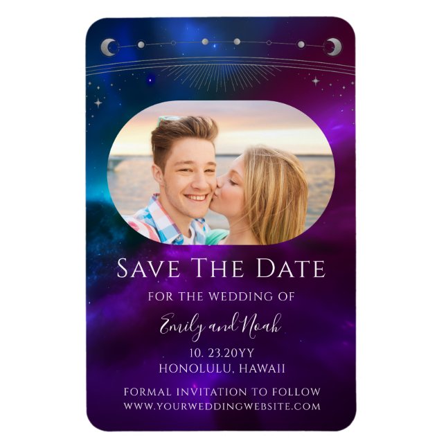 Kosmische Lila Aquamarine Sun Moon Star Save the D Magnet (Vertikal)