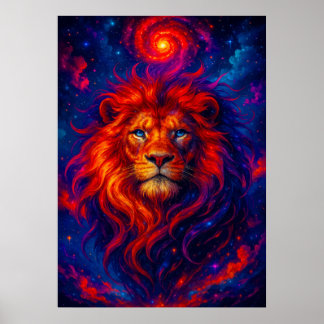 Kosmische Löwe mit fiery Galaxy Mane Fantasy Poster