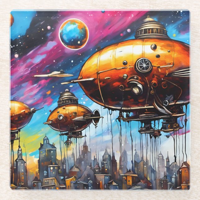 Kosmische Luftschiffe Glasuntersetzer (Vorderseite)