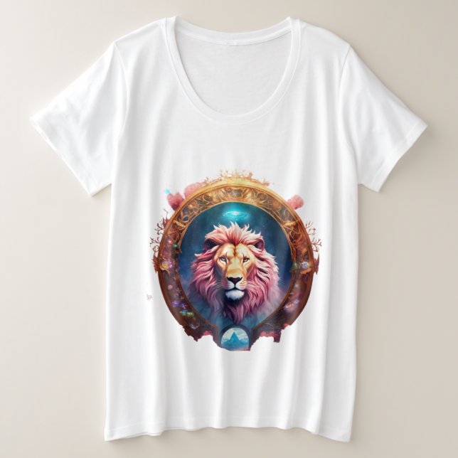 Kosmische Majestät: Designs für geometrische Löwen Große Größe T-Shirt (Design vorne)