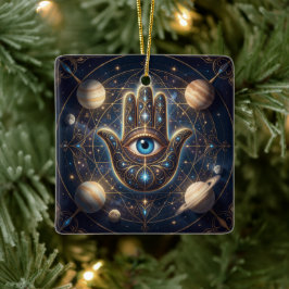Kosmische Navy-Gold-Hamsa-Böser-Blick Keramikornament
