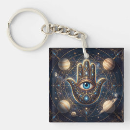 Kosmische Navy Gold Hamsa Böser Blick Schutzanhäng Schlüsselanhänger