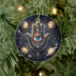 Kosmische Navy-Gold-Himmelshamsa-Böser-Blick Keramik Ornament