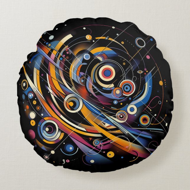 Kosmische Orbit Geometrie - Abstrakte Kreise- und  Rundes Kissen (Vorderseite)