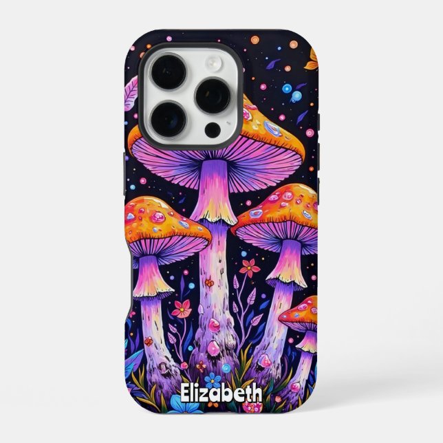 Kosmische Pilzwiese iPhone 16 Pro Hülle (Rückseite)