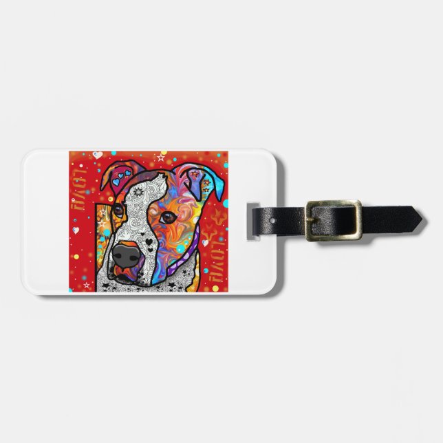 Kosmische Pitbull - helles buntes - Geschenk-Idee Gepäckanhänger (Vorderseite horizontal)