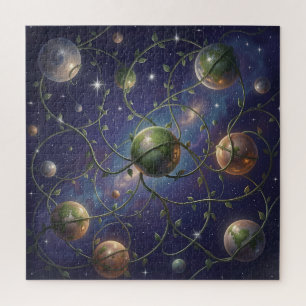 Kosmische Planeten mit Weinreben umwickelt