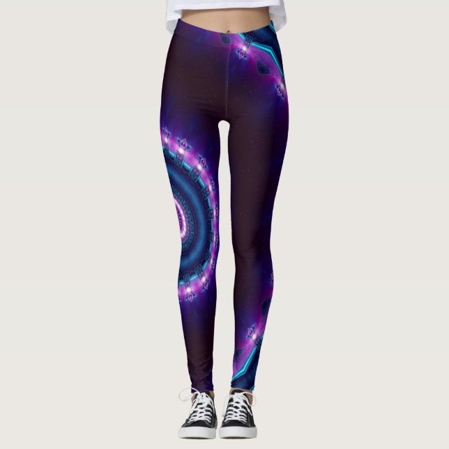 Kosmische Raum-Rave NeonBlacklight Mandala Leggings (Vorderseite)