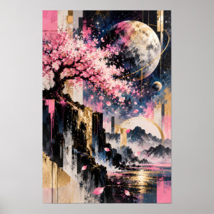 Kosmische Sakura-vergoldeter Vortex Pink Gold Gala Poster