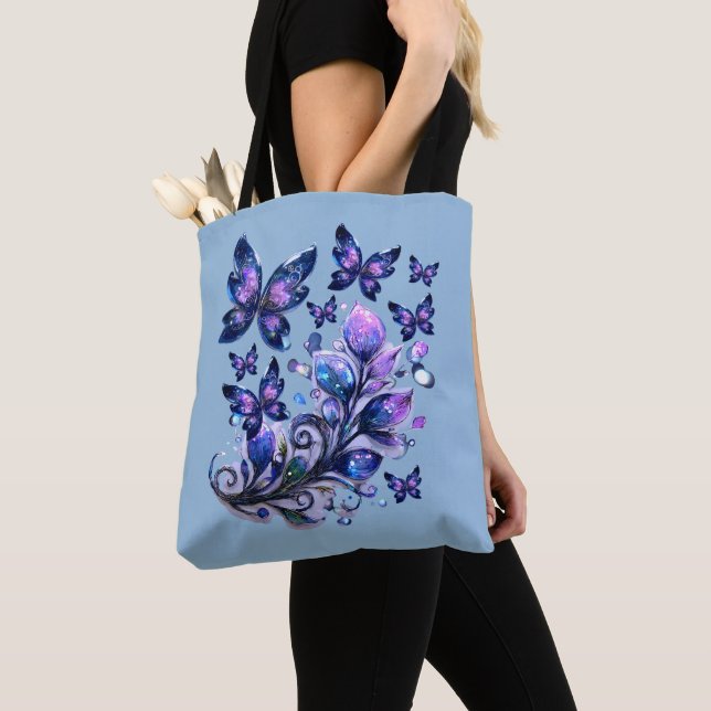 Kosmische Schmetterlinge Blau Glitzer Tasche (Von Nahem)