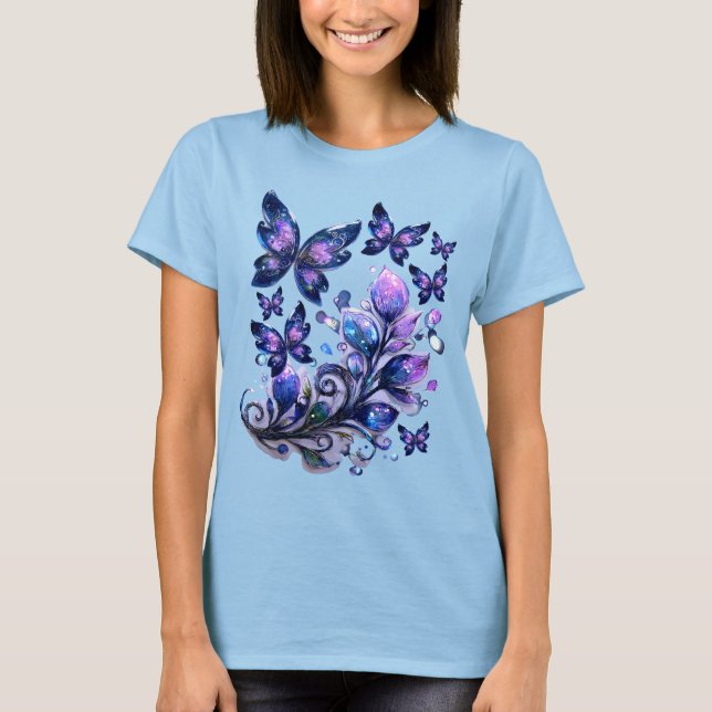 Kosmische Schmetterlinge Funkeln T-Shirt (Vorderseite)