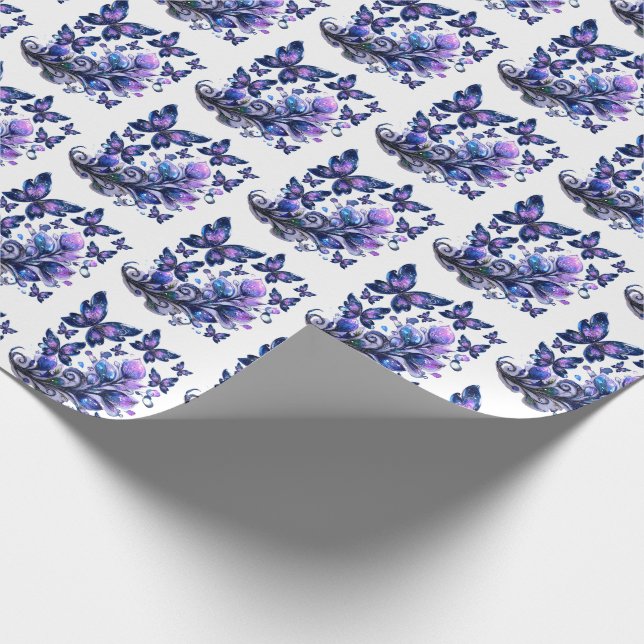 Kosmische Schmetterlinge Muster Geschenkpapier (Ecke)