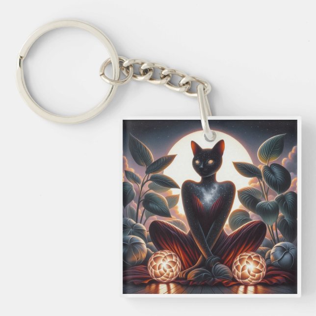 Kosmische schwarze Katze mit leuchtenden Augen, su Schlüsselanhänger (Vorderseite)