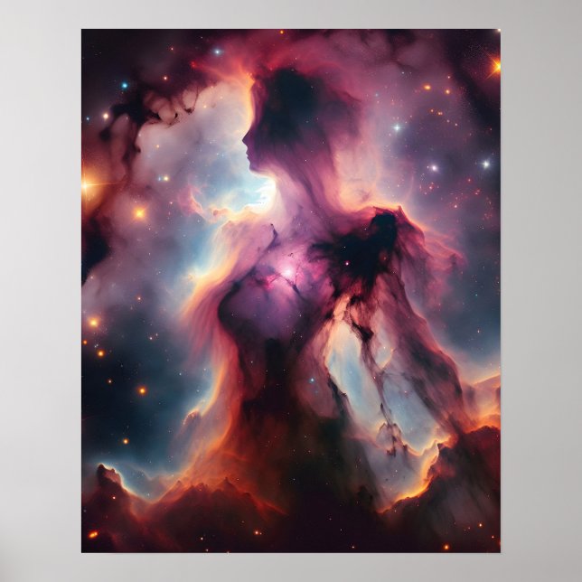 Kosmische Silhouette, Damennebel und Sterne Poster (Vorne)