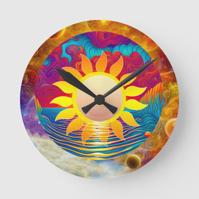 kosmische Sonne Runde Wanduhr (Vorderseite)