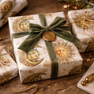 Kosmische Sonne und Mond Gold Geschenkpapier