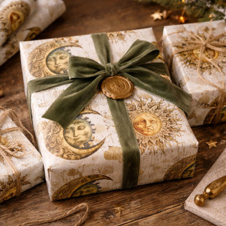 Kosmische Sonne und Mond Gold Geschenkpapier