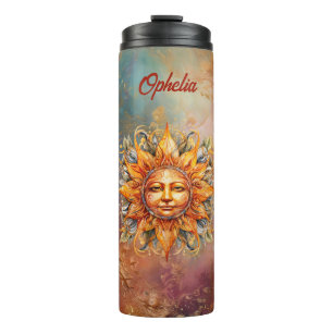 Kosmische Sonnen-Gesichts-Digitalkunst individuell Thermosbecher