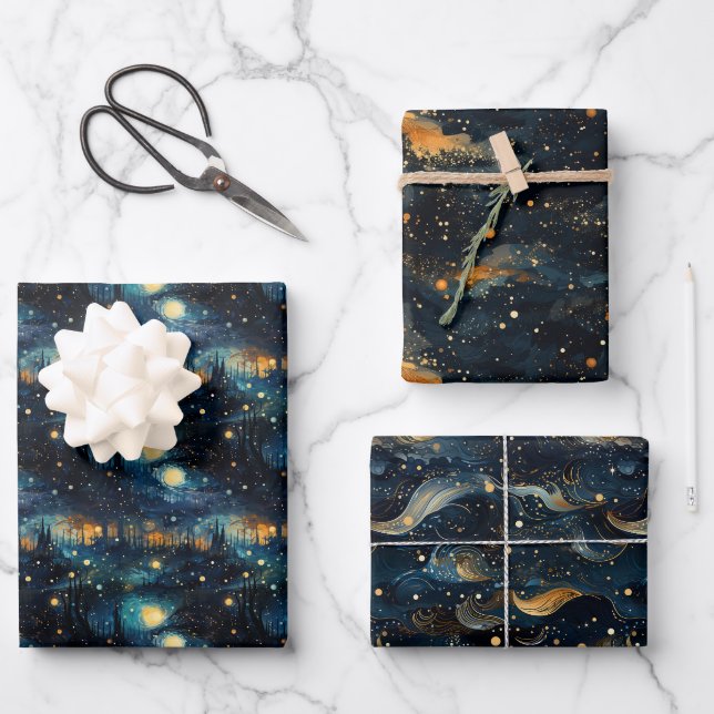 Kosmische Symphonie: Himmelsmusikdesign Geschenkpapier Set (Vorderseite)