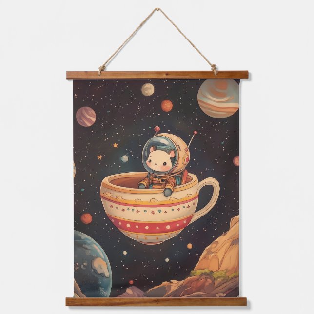 Kosmische Teefahrt Wandteppich Mit Holzrahmen (Vorderseite)