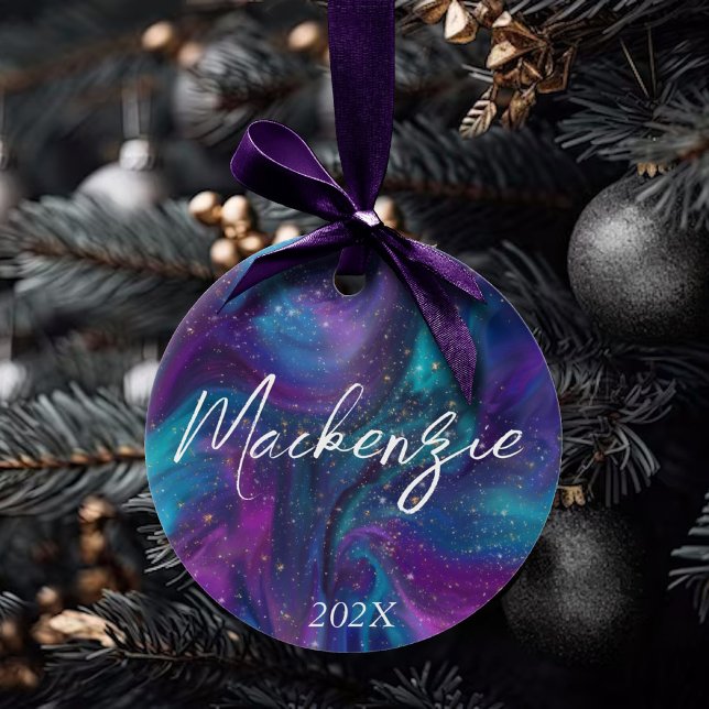 Kosmische Tinte | Türkisblaue Lila Galaxie Keramik Ornament (Von Creator hochgeladen)