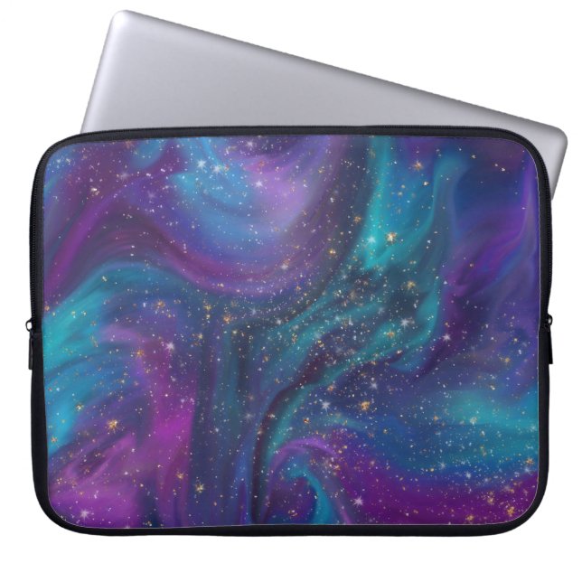 Kosmische Tinte | Türkisblaue Lila Galaxie Laptopschutzhülle (Vorderseite)