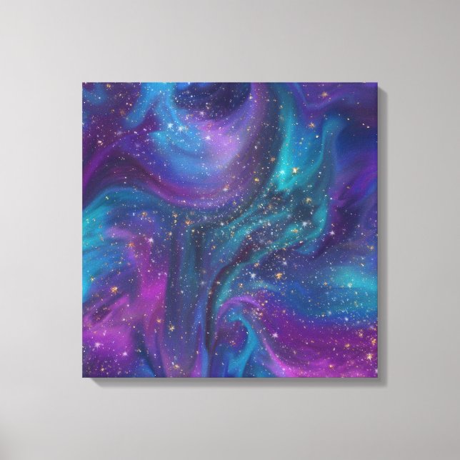 Kosmische Tinte | Türkisblaue Lila Galaxie Leinwanddruck (Vorderseite)