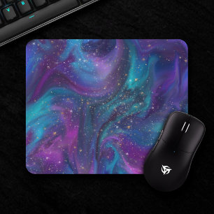 Kosmische Tinte   Türkisblaue Lila Galaxie Mousepad