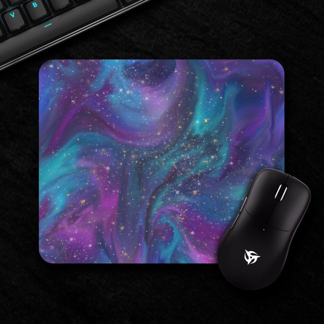 Kosmische Tinte | Türkisblaue Lila Galaxie Mousepad (Von Creator hochgeladen)