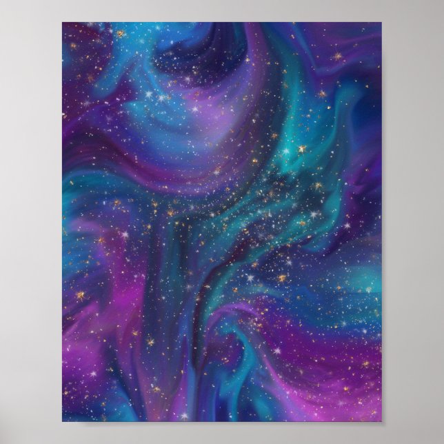 Kosmische Tinte | Türkisblaue Lila Galaxie Poster (Vorne)