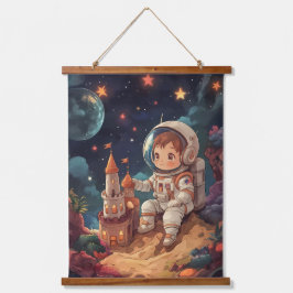 Kosmische Träume: Das Schloss des jungen Astronaut Wandteppich Mit Holzrahmen