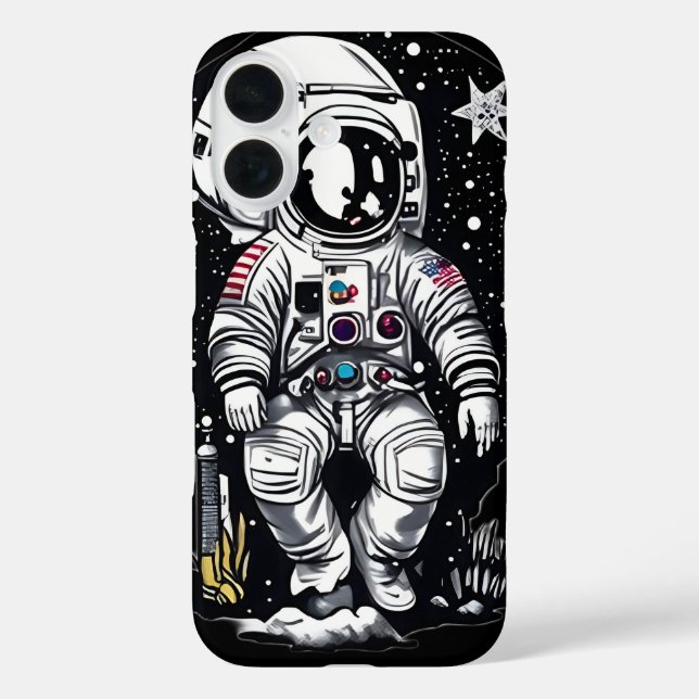 Kosmische Voyager: Retro-Astronaut iPhone 16 Hülle (Rückseite)