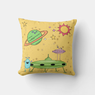 Kosmische Welt Alien und UFO Gelb Kissen
