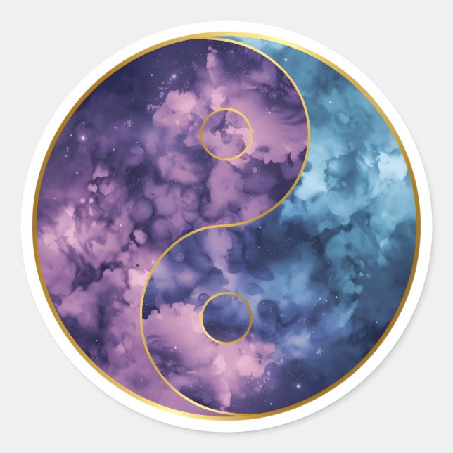 Kosmische Yin‑Yang Balance Runder Aufkleber (Vorderseite)