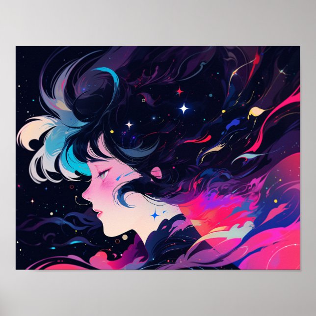 Kosmischer abstrakter Anime-Mädchen Poster (Vorne)