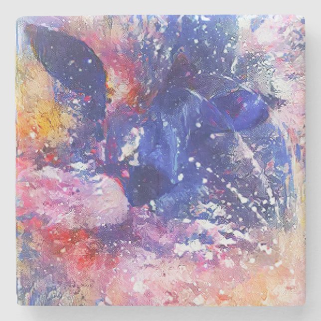 Kosmischer Abstrakter Katzentraum Steinuntersetzer (Vorderseite)