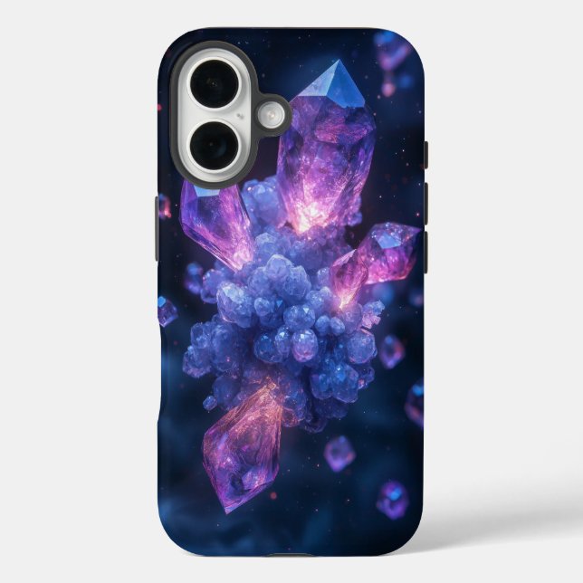 Kosmischer Amethyst-Kristallphon iPhone 16 Hülle (Rückseite)