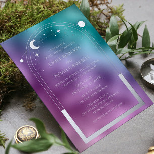Kosmischer Aquamariner Lila Silver Sun Moon Astron Folieneinladung
