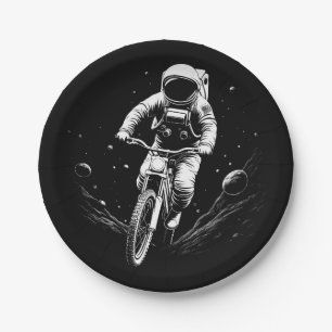 Kosmischer Astronauten-Fahrrad-Raum-Abenteuer Pappteller