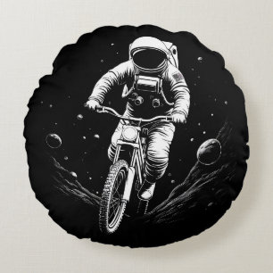 Kosmischer Astronauten-Fahrrad-Raum-Abenteuer Rundes Kissen