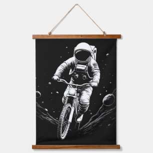 Kosmischer Astronauten-Fahrrad-Raum-Abenteuer Wandteppich Mit Holzrahmen