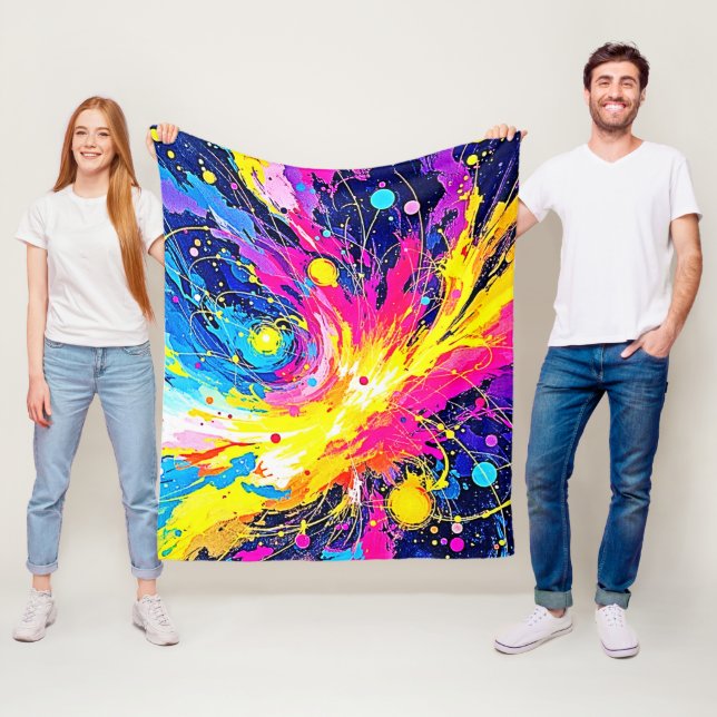 Kosmischer Ausbruch: Lebendige Spritzkunst Fleecedecke (Beispiel)