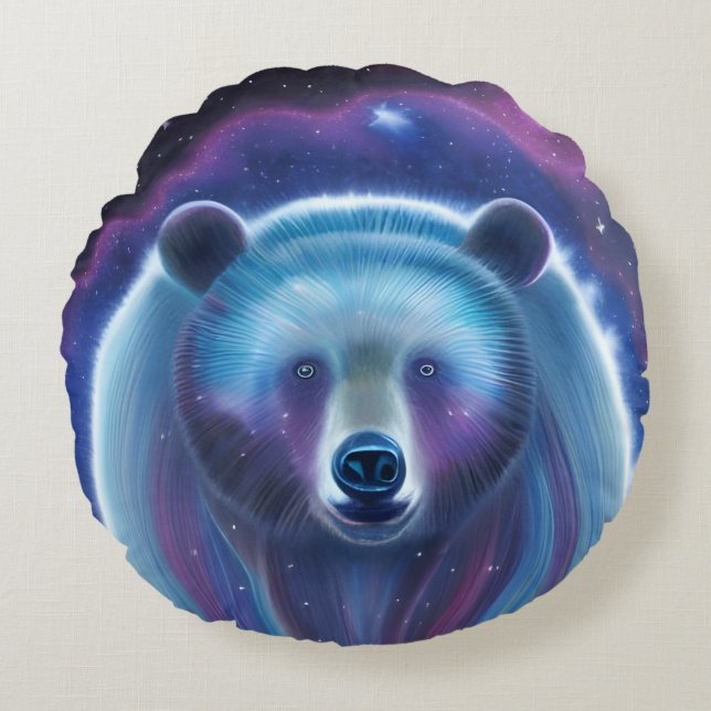 Kosmischer Bär Rundes Kissen (Vorderseite)
