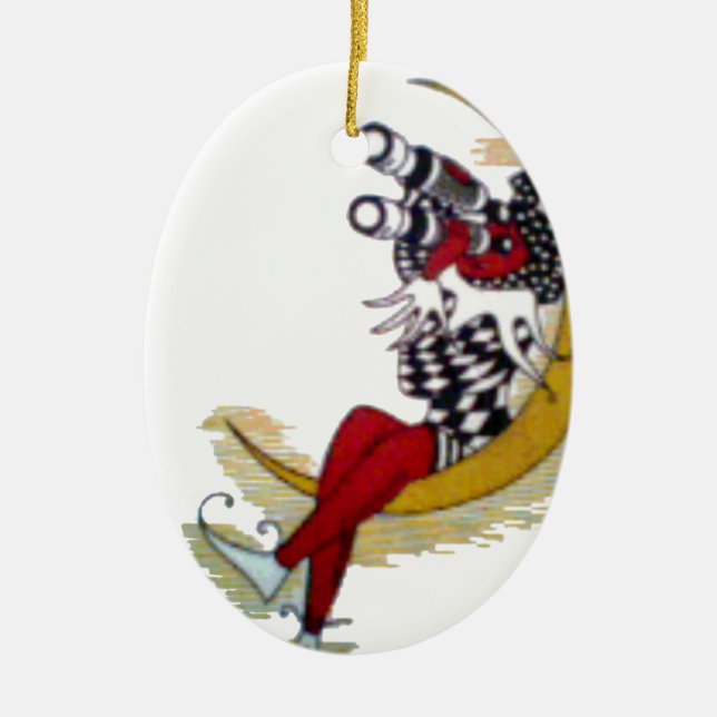 Kosmischer Blick: Elf auf dem Mond Keramik Ornament (Vorne)