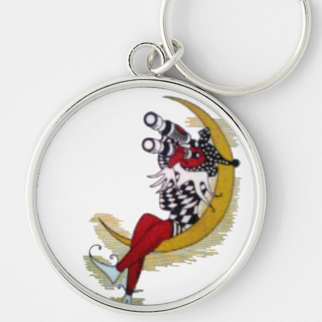 Kosmischer Blick: Elf auf dem Mond Schlüsselanhänger (Vorne)