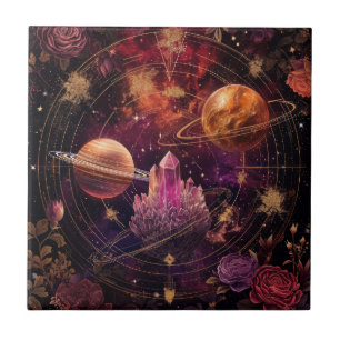 Kosmischer Blumenplanet Purpur-Nebel Weltraum Fliese