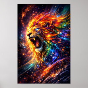 Kosmischer Brüllender Löwe Weltraum Kunst   Neon G Poster