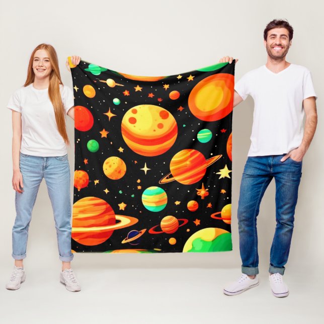 Kosmischer Cartoon in warmen Farbtönen Fleecedecke (Beispiel)